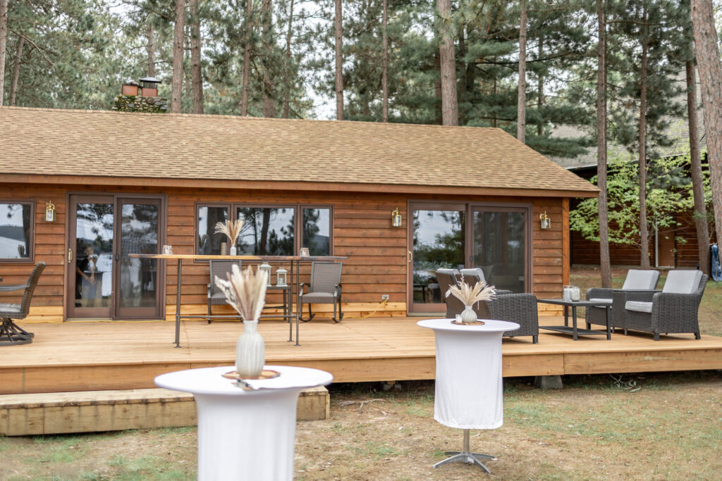 A lakeside cabin wedding reception